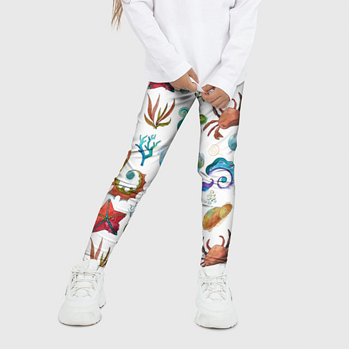 Детские легинсы Морской паттерн с крабами и водорослями / 3D-принт – фото 3