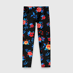 Леггинсы для девочки Яркие розы на черном фоне, цвет: 3D-принт
