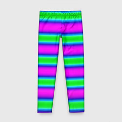 Леггинсы для девочки Зеленый и фиолетовые яркие неоновые полосы striped, цвет: 3D-принт