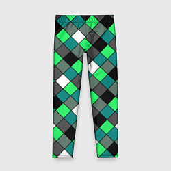 Леггинсы для девочки Геометрический узор в зеленых и черный тонах, цвет: 3D-принт