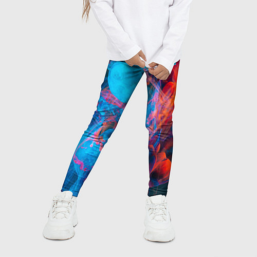 Детские легинсы Абстрактное переплетение оранжевой и синей красок / 3D-принт – фото 3