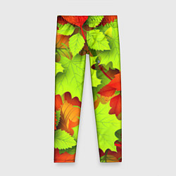 Леггинсы для девочки Зелёные осенние листья, цвет: 3D-принт