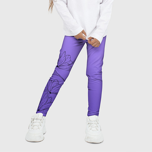 Детские легинсы Красивый фиолетовый градиент с цветами / 3D-принт – фото 3