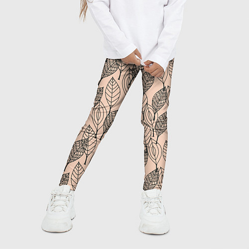 Детские легинсы Листья штрихованные / 3D-принт – фото 3