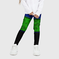 Леггинсы для девочки Синие, неоновые зеленые мраморные и черные полосы, цвет: 3D-принт — фото 2