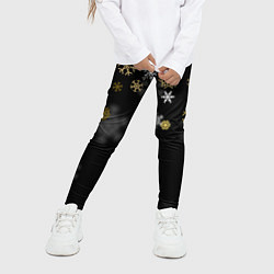 Леггинсы для девочки Золотые и белые снежинки, цвет: 3D-принт — фото 2