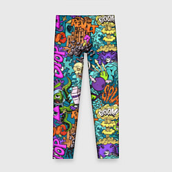 Леггинсы для девочки Поп-арт взрыв с инопланетянином и черепом, цвет: 3D-принт