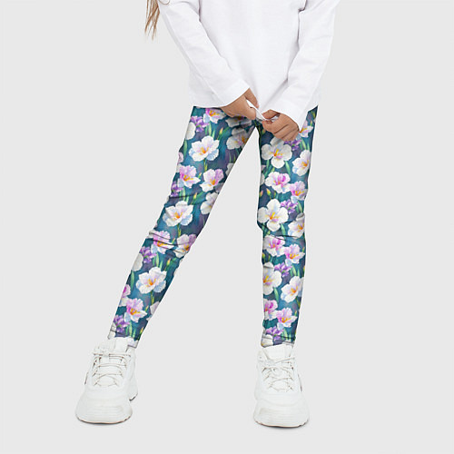 Детские легинсы Ирисы акварельный паттерн / 3D-принт – фото 3