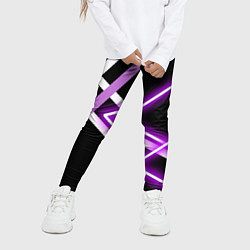 Леггинсы для девочки Фиолетовые полоски с неоном, цвет: 3D-принт — фото 2