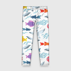 Леггинсы для девочки Рыбы и чайки, цвет: 3D-принт