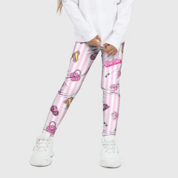 Леггинсы для девочки Барби - розовая полоска и аксессуары, цвет: 3D-принт — фото 2