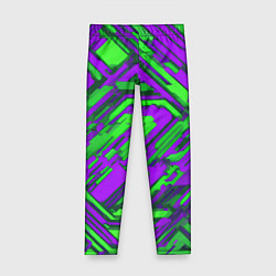 Леггинсы для девочки Кибкрпанк полосы фиолетовые и зелёные, цвет: 3D-принт