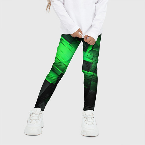 Детские легинсы Зеленая и черная абстракция геометрическая / 3D-принт – фото 3
