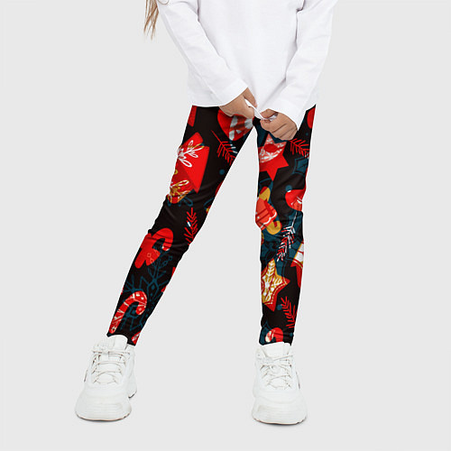 Детские легинсы Рождественские узоры красные / 3D-принт – фото 3