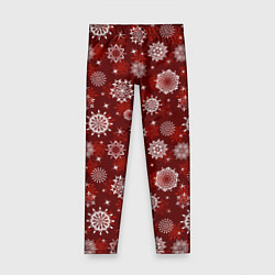 Леггинсы для девочки Snowflakes on a red background, цвет: 3D-принт