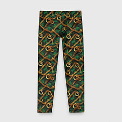 Леггинсы для девочки Золотая цепочка на зеленой ткани, цвет: 3D-принт