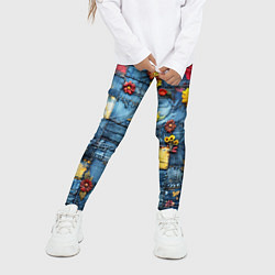Леггинсы для девочки Подсолнухи на джинсах, цвет: 3D-принт — фото 2