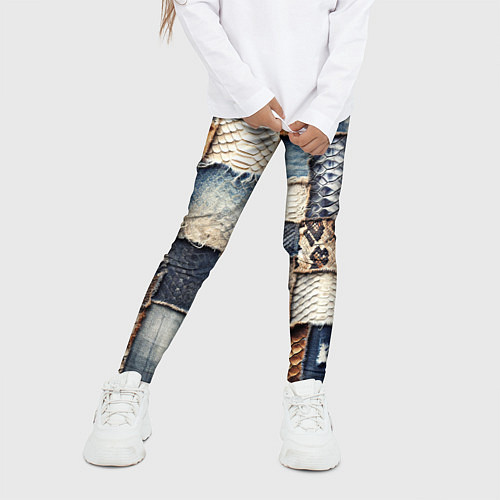 Детские легинсы Змеиная кожа - пэчворк / 3D-принт – фото 3