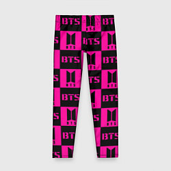 Леггинсы для девочки BTS pattern pink logo, цвет: 3D-принт