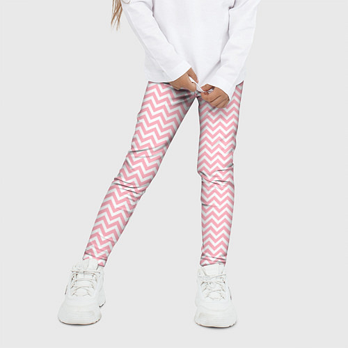 Детские легинсы Белый в розовые ломаные полосы / 3D-принт – фото 3