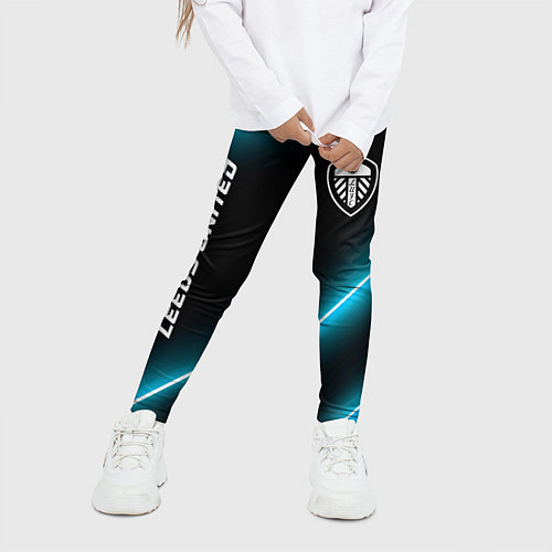 Детские легинсы Leeds United неоновые лампы / 3D-принт – фото 3