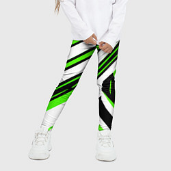 Леггинсы для девочки Чёрно-зелёные полосы на белом фоне, цвет: 3D-принт — фото 2