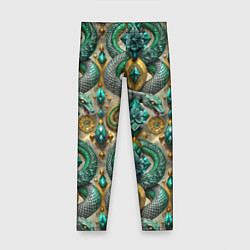 Детские легинсы Паттерн зеленые темные змеи