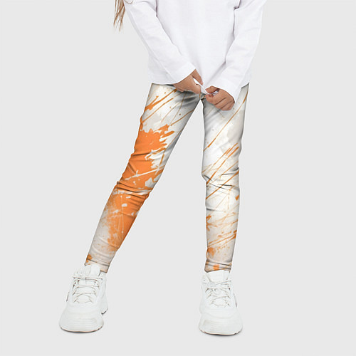 Детские легинсы Оранжевая краска на белом / 3D-принт – фото 3