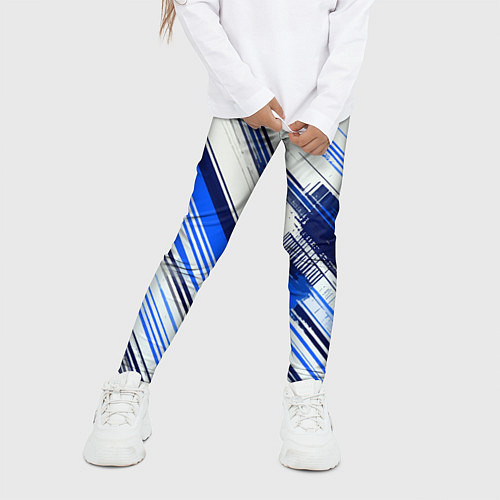 Детские легинсы Синие диагональные полосы на белом фоне / 3D-принт – фото 3