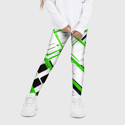 Детские легинсы Зелёно-чёрные полосы на белом фоне / 3D-принт – фото 3