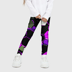 Леггинсы для девочки Розово-белые шестиугольники на чёрном фоне, цвет: 3D-принт — фото 2