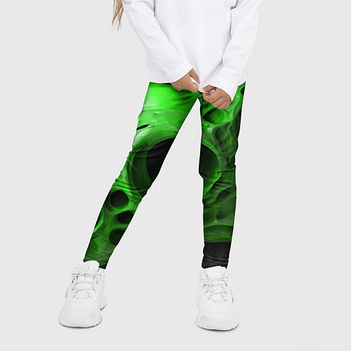 Детские легинсы Зелёно-белая абстрактная структура / 3D-принт – фото 3