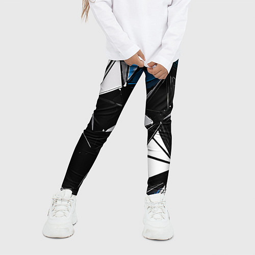 Детские легинсы Сине-белые рельефные треугольники на чёрном фоне / 3D-принт – фото 3