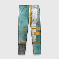 Детские легинсы Узоры акварелью бирюзового и золотого цвета