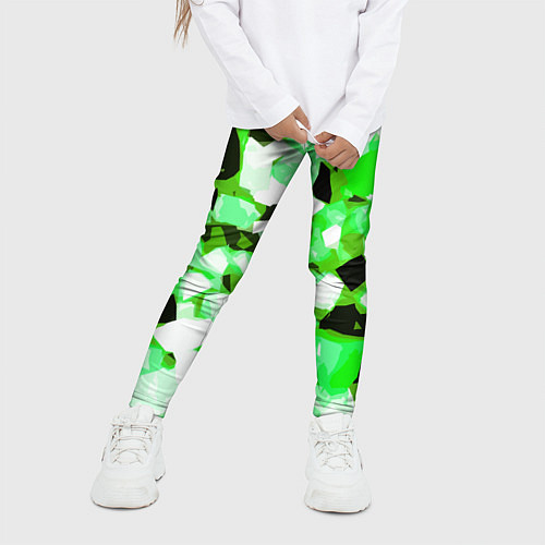 Детские легинсы Green and white abstraction on a black background / 3D-принт – фото 3