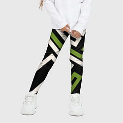 Леггинсы для девочки Прямоугольники по диагонали-зеленый, черный, цвет: 3D-принт — фото 2