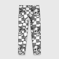 Леггинсы для девочки Черепа и клетчатый фон с дырами, цвет: 3D-принт