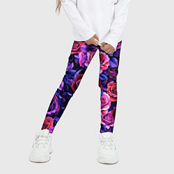 Леггинсы для девочки Разноцветные цветы - синие розы паттерн, цвет: 3D-принт — фото 2
