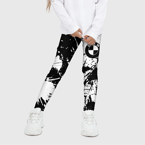 Детские легинсы BMW черно белые краски / 3D-принт – фото 3