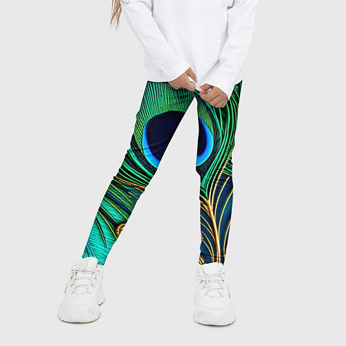 Детские легинсы Зеленые перья павлина / 3D-принт – фото 3
