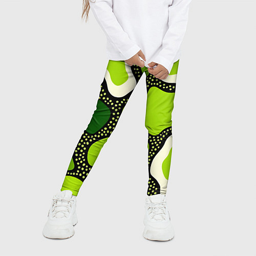 Детские легинсы Зеленая абстракция с кругами / 3D-принт – фото 3