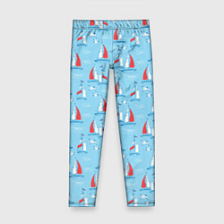 Детские легинсы Морской паттерн с парусными лодками и чайками