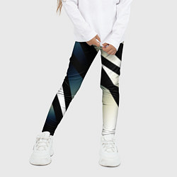 Леггинсы для девочки Чёрно-белый с синим затемнением полосы, цвет: 3D-принт — фото 2
