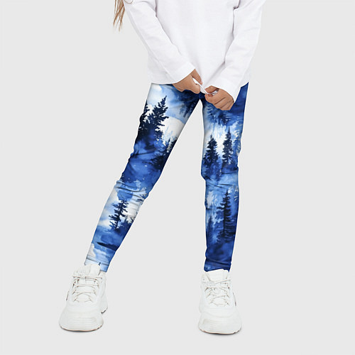 Детские легинсы Силуэты деревьев и отражения - акварельный лесной / 3D-принт – фото 3