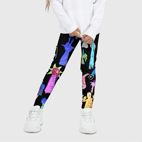 Детские легинсы Яркие монстры на черном фоне / 3D-принт – фото 3