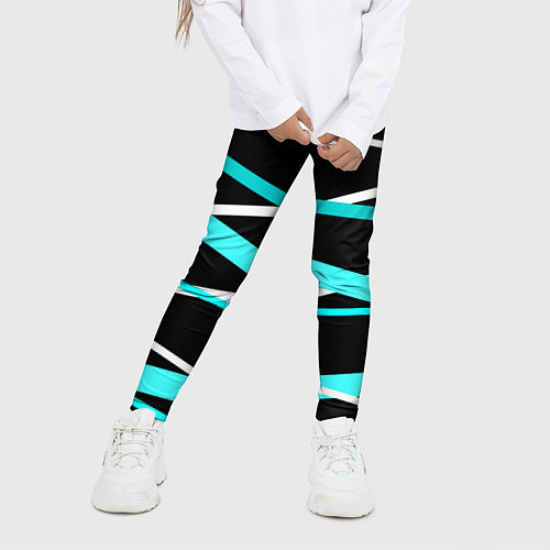 Детские легинсы Чёрный с бело-голубыми полосами / 3D-принт – фото 3
