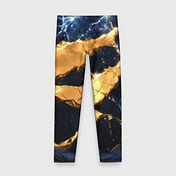 Леггинсы для девочки Золотая текстура на синем, цвет: 3D-принт