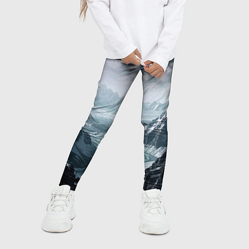 Детские легинсы Река горный пейзаж дымчатый синий / 3D-принт – фото 3