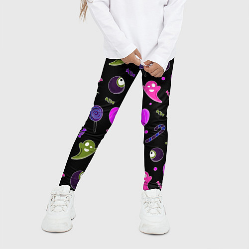 Детские легинсы Halloween pink black pumpkin / 3D-принт – фото 3