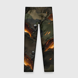 Леггинсы для девочки Порванная камуфляжная ткань с огнем, цвет: 3D-принт